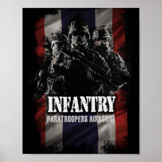 Poster Parachutistes infanterie aéroportée avec drapeau t