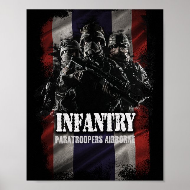 Poster Parachutistes infanterie aéroportée avec drapeau t (Devant)