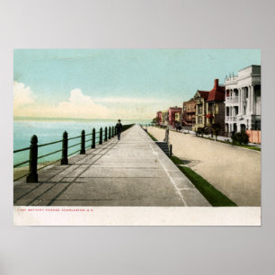 Poster Parade de batteries Est, Charleston SC 1900 Vintag