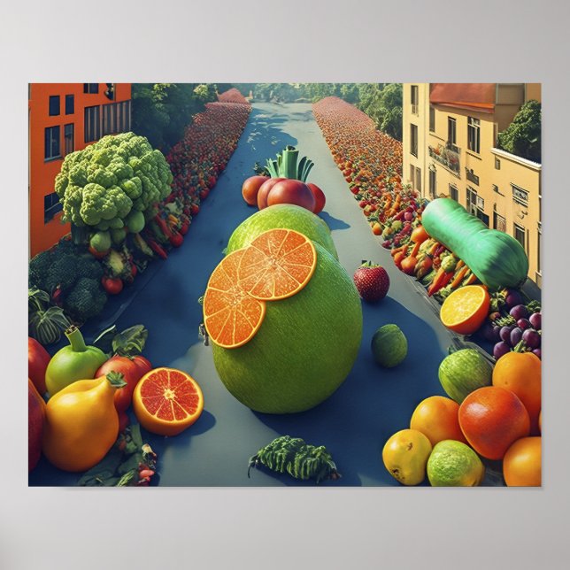 Poster Parade de fruits et légumes géants qui attirent le (Devant)
