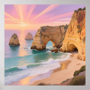 Poster Paradis des grottes marines au coucher du soleil