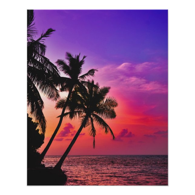 Poster Paradis du coucher de soleil de palme tropical (Devant)
