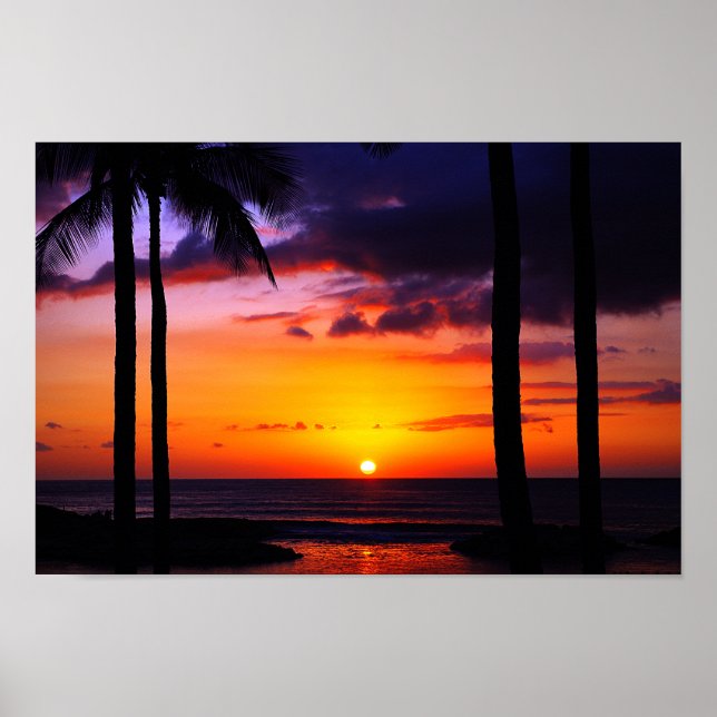 Poster Paradis du coucher de soleil tropical hawaïen (Devant)