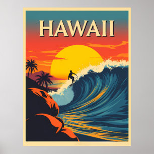 Poster Paradis du Surf : Aventure au coucher du soleil à
