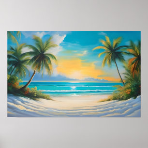 Poster Paradis Tropical Coloré Mer & Palmiers