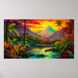Poster Paradis tropical de l'île colorée  