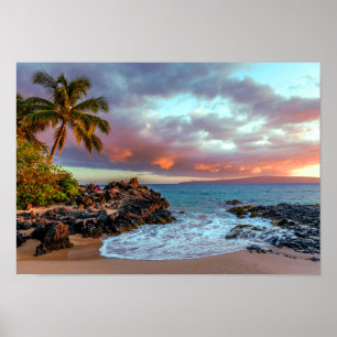 Poster Paradis tropical Hawaiian Palm Tree Sandy Beach Pa