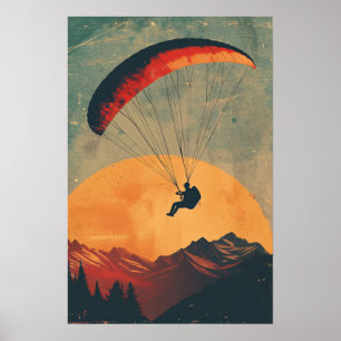 Poster Parapente vintage au coucher du soleil sur l'affic