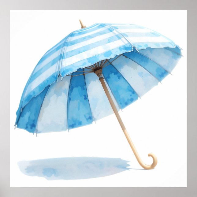 Poster Parapluie bleu et blanc - Pépinière océanique (Devant)