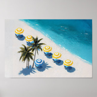 Poster Parapluie de plage tropicale Imprimer : Été côtier