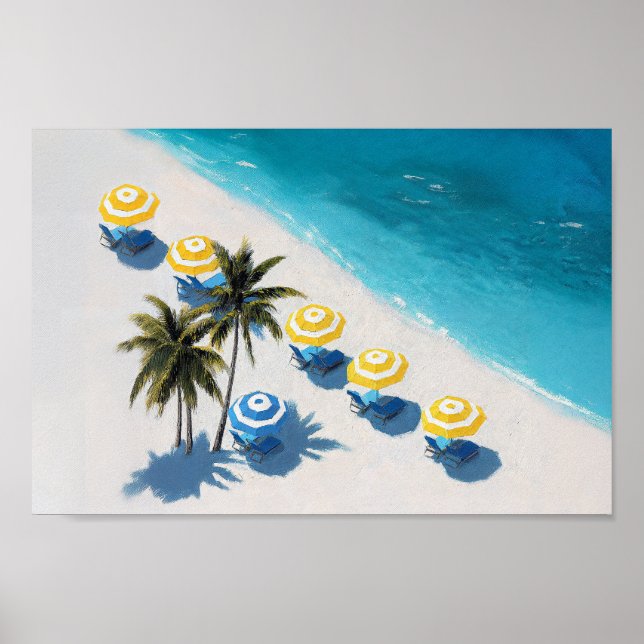 Poster Parapluie de plage tropicale Imprimer : Été côtier (Devant)