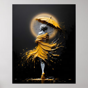 Poster Parapluie Silhouette Jaune Impasto