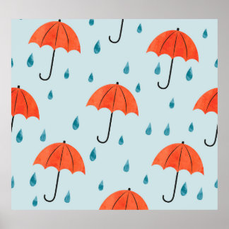 Poster Parapluies : Aquarelle Automne gouttes