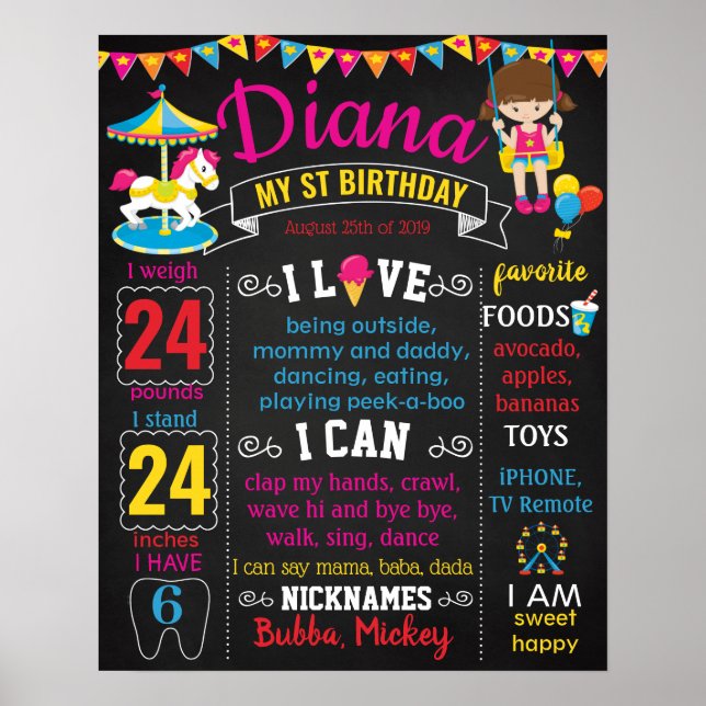 Poster Parc d'attractions Carousel Carnival Birthday boar (Devant)