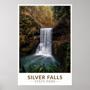 Poster Parc d'État de Silver Falls Oregon Aquarelle Vinta