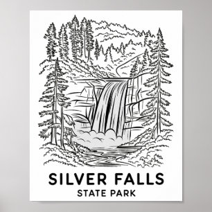 Poster Parc d'État de Silver Falls Oregon Camping de casc