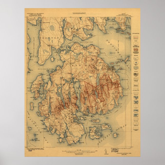 Poster Parc national Acadia 1922 Carte topographique (Devant)