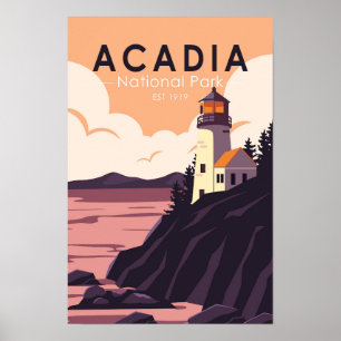 Poster Parc national Acadia Phare du Maine Vintage