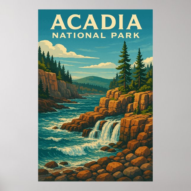 Poster Parc national Acadia, Vintage (Devant)