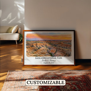 Poster Parc national de Badlands, Dakota du Sud, Aquarell
