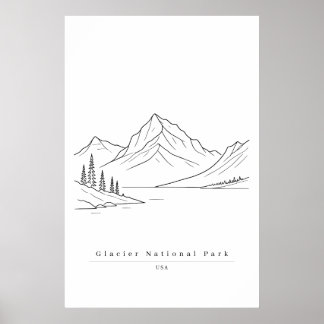 Poster Parc national de Glacier USA Minimaliste Ligne d'a
