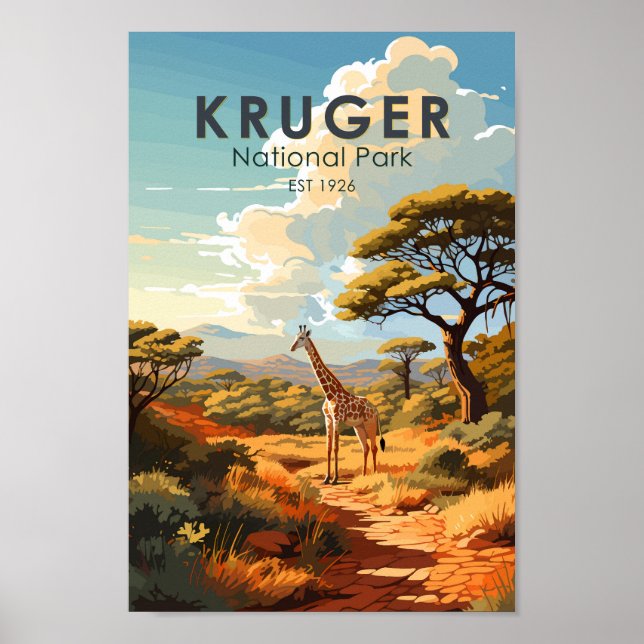 Poster Parc national de Kruger Afrique du Sud Giraffe Vin (Devant)