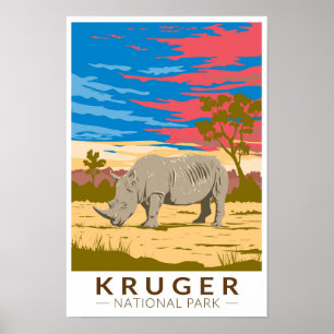 Poster Parc national de Kruger Rhinoceros blancs Art de v