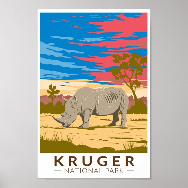 Poster Parc national de Kruger Rhinoceros blancs Art de v (Devant)