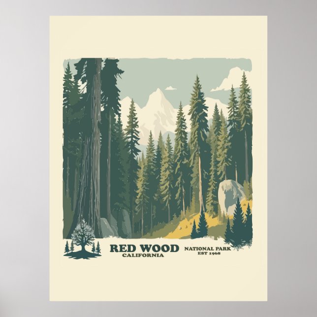POSTER PARC NATIONAL DE LA CALIFORNIE DE REDWOOD (Devant)