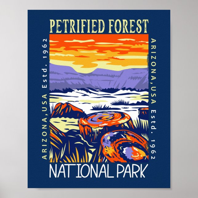 Poster Parc national de la Forêt Petrifiée Vintage en dét (Devant)