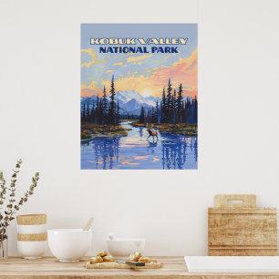 Poster Parc national de la vallée de Kobuk Alaska Caribou