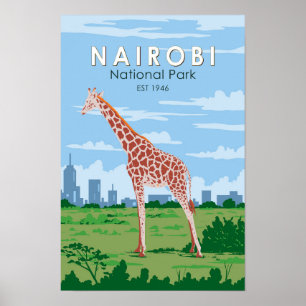 Poster Parc national de Nairobi Girafe Voyage Art Vintage