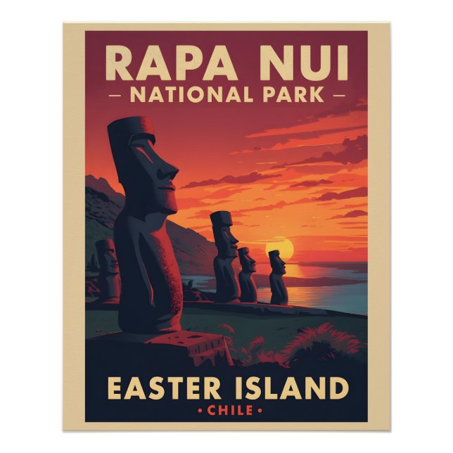 Poster Parc national de Rapa Nui - Chili - Île de Pâques (Devant)