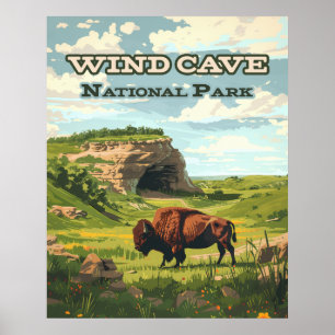 Poster Parc national de Wind Cave Bison Dakota du Sud