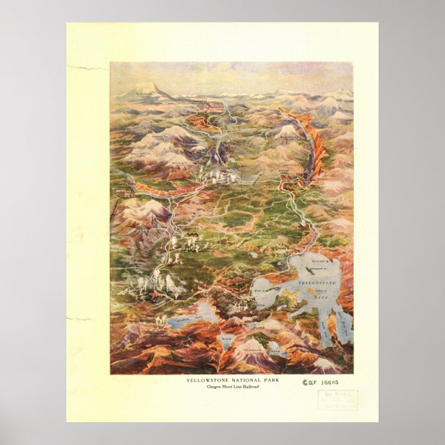 Poster Parc national de Yellowstone 1910 Carte panoramiqu (Devant)