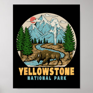 Poster Parc national de Yellowstone Bison Retro Camping R