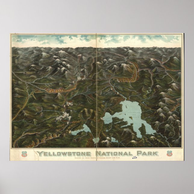 Poster Parc national de Yellowstone c1905 Carte panoramiq (Devant)