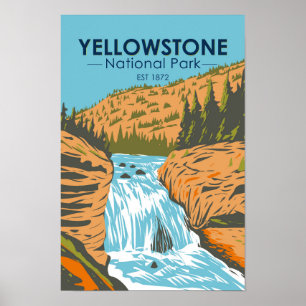 Poster Parc national de Yellowstone Firehole Falls Vintag
