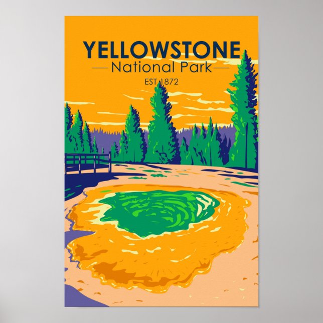 Poster Parc national de Yellowstone Matin Glory Pool Rétr (Devant)