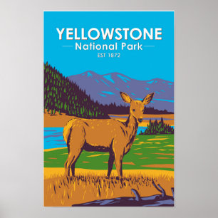 Poster Parc national de Yellowstone Mule Deer Vintage