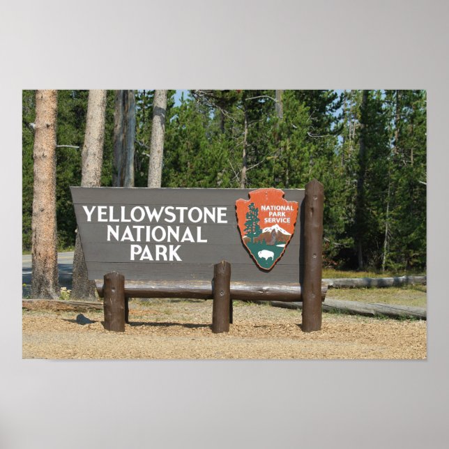 Poster Parc national de Yellowstone, panneau, Wyoming, Ét (Devant)