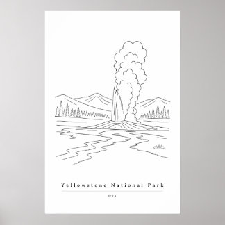 Poster Parc national de Yellowstone USA Minimaliste Ligne