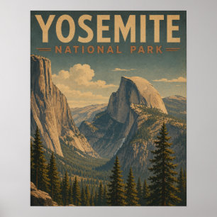 Poster Parc national de Yosemite Vallée vintage de Half D