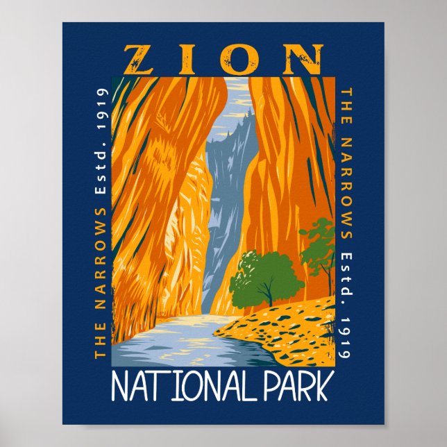 Poster Parc National De Zion Utah Les Étroits Distangés (Devant)