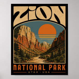 Poster Parc national de Zion vintage rétro canyon extérie