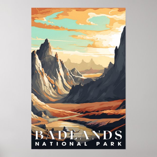 Poster Parc national des Badlands Paysage naturel Abstrai (Devant)