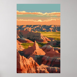Poster Parc national des Badlands - Retro Print