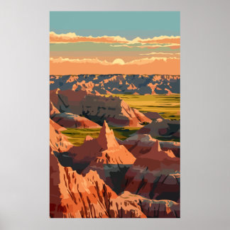 Poster Parc national des Badlands - Retro Print