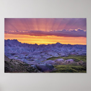 Poster Parc national des Badlands Sunset, Dakota du Sud
