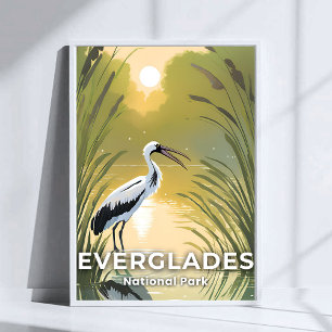 Poster Parc national des Everglades   Cigogne à l'aquarel
